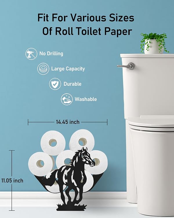 Wigag Western Horse Toilet Paper Holder Stand for Extra 8 Rolls, FUUNY Decorative Free Standing Toilet Paper Storage, Farmhouse Bathroom Animal Decor Accessories Storage Cabinet by Wigag - Image 3