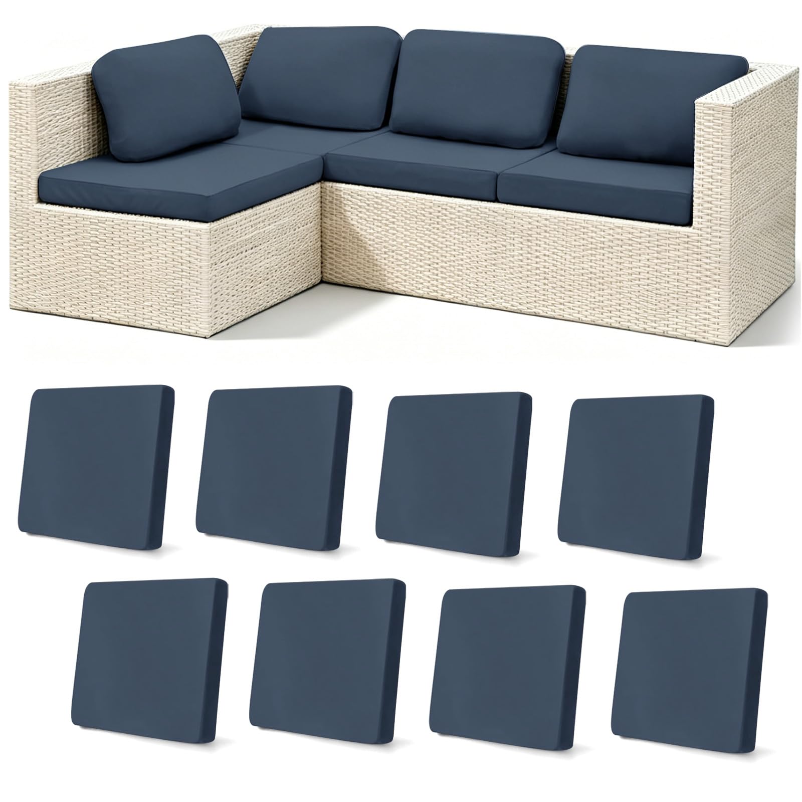 Sitzkissenbezug Outdoor 8er Set Stretch Abnehmbar und Waschbar Sofa Sitzkissenbezug für Loungemöbel Garten Bezüge für Loungemöbel Outdoor Elastisch Passend für Viele Sofa Formen 50–65 cm (Grau)