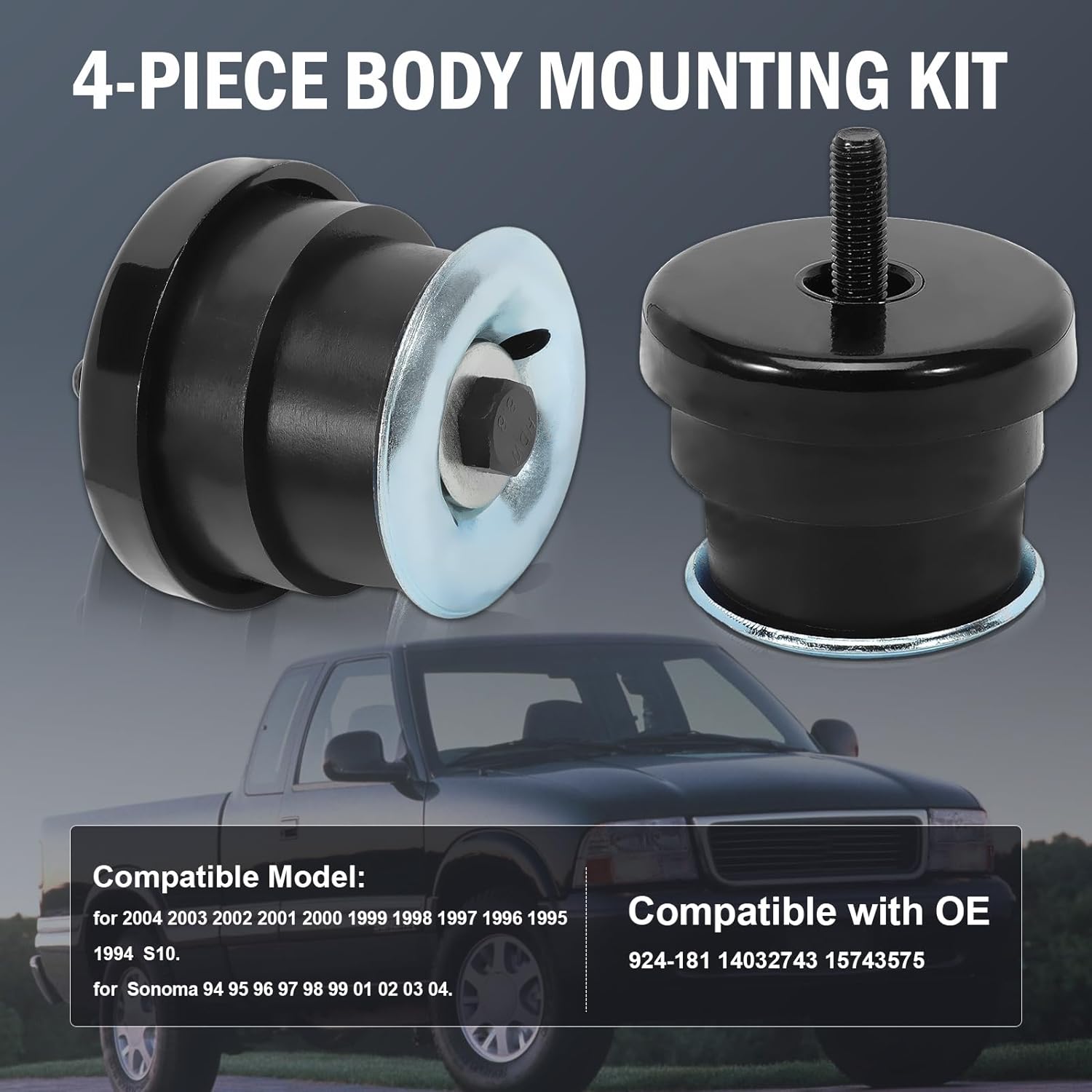 4 Pcs 924-180 924-181 Body Cab Mount Bushing Kit for 94-04 S10 Sonoma Upper & Lower Bushings Retainer Bolt Position 2 or 3