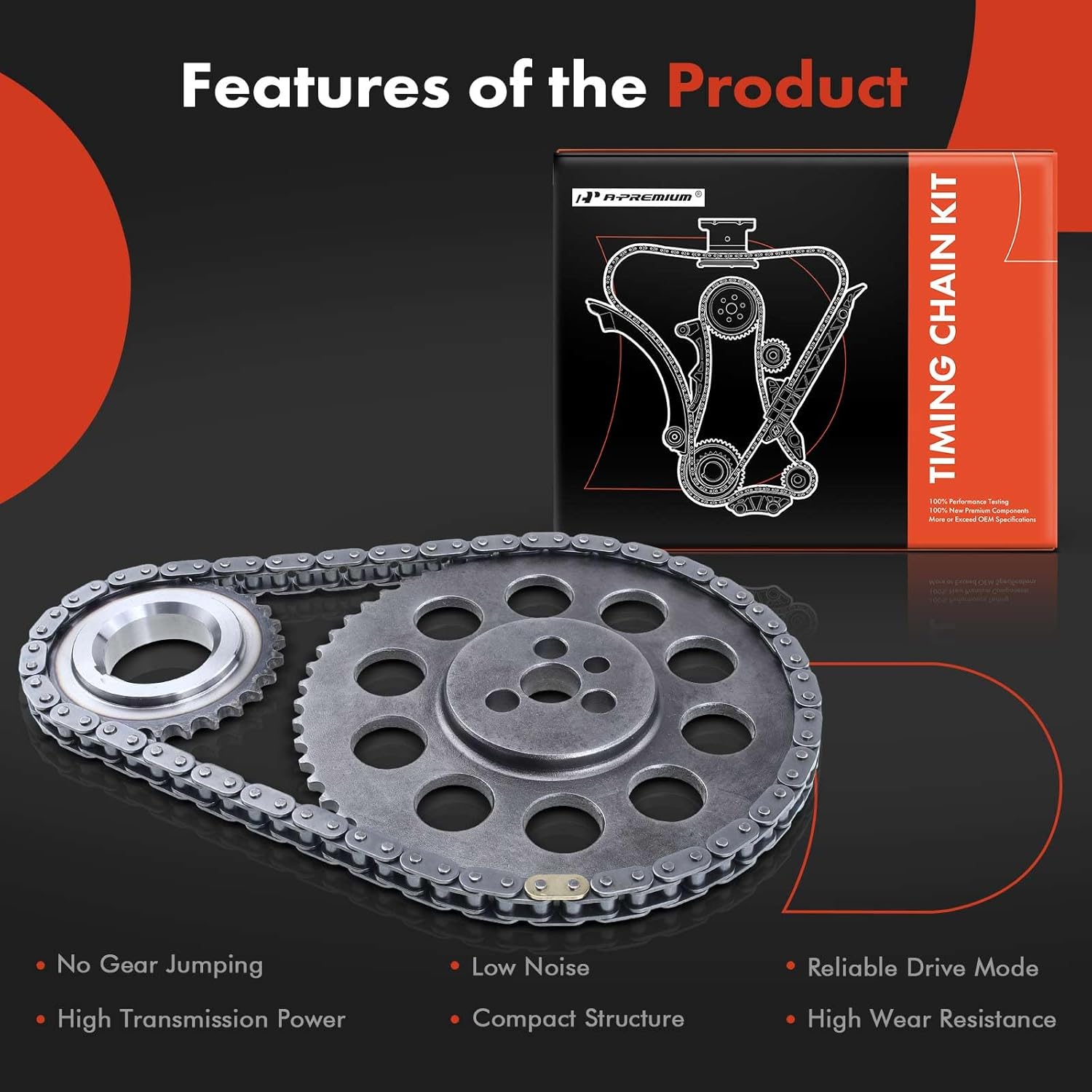 A-Premium Engine Timing Chain Kit W/Sprocket [fits OHV, 6Cyl 4.3L] Compatible with Chevrolet Express 1500 2500, Silverado 150, S10, P30, Blazer & GMC Jimmy, Savana Sierra 1500, Sonoma & Olds Bravada