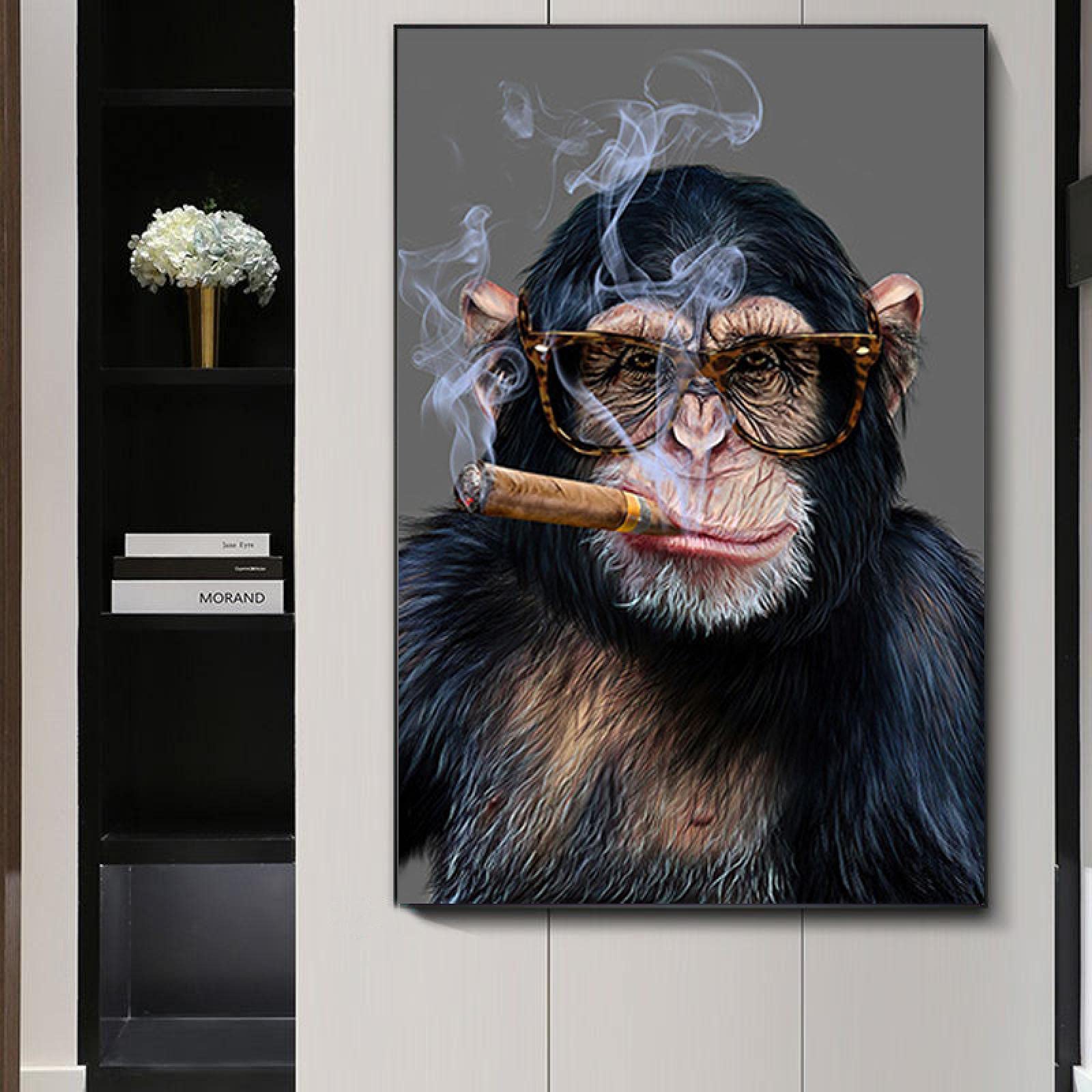 Amazon.co.jp: メガネをかけた喫煙猿 キャンバス絵画 クリエイティブ