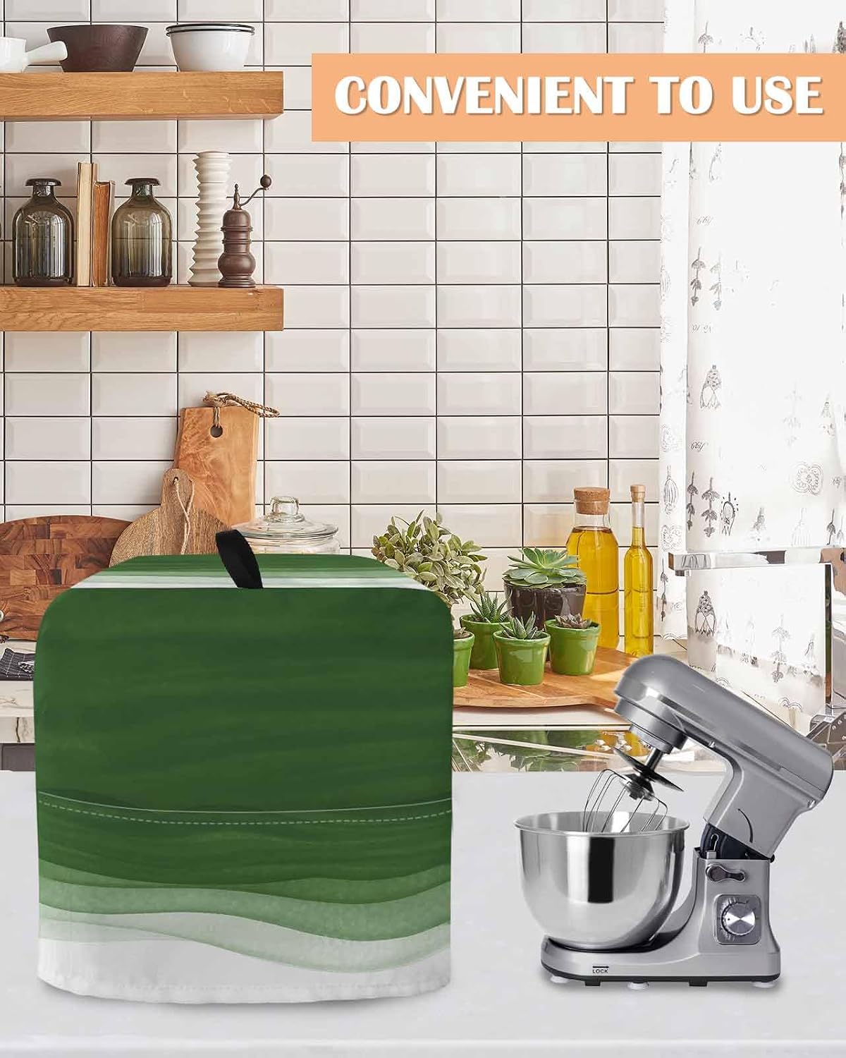 Ombre Waves Stand Mixer Cover with Storage Pocket, Waterproof Kitchen Mixer Covers, Abstract Art Gradient Sage Green Modern Kitchen Appliance Dust Cover Compatible with 6-9 Quart Mixers