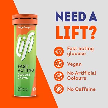 Lift Fast-Acting Glucose Chewable Energy Tablets, Orange, 12 Pack of 10-Tablet Tubes