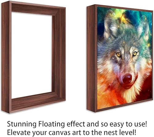 Vista 13 de Marco flotante de lona para lienzo envuelto en galería de 1 a 1.25 pulgadas, marco decorativo flotante con aspecto de madera para pinturas al óleo