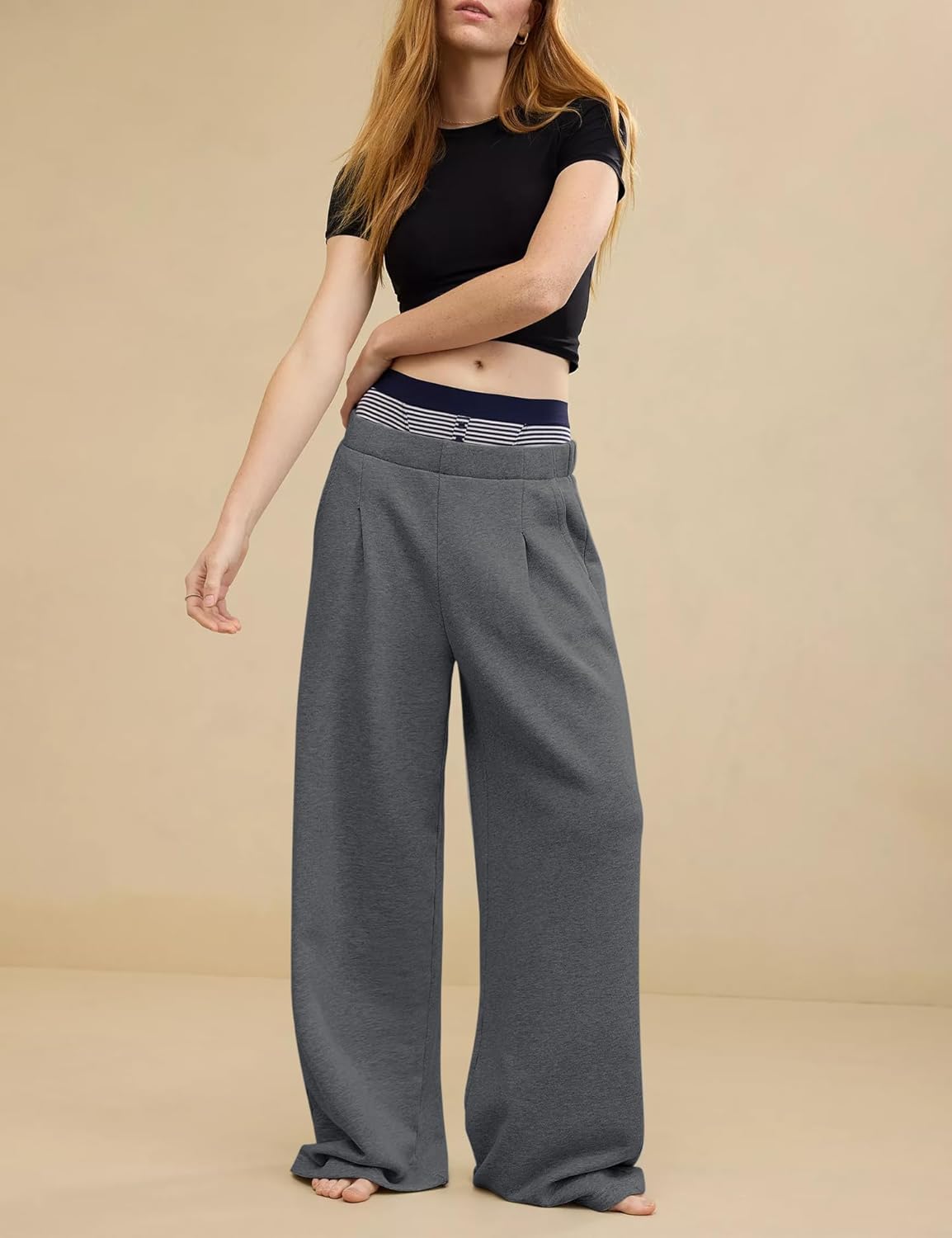 HeSaYep Women's Wide Leg Sweatpants Baggy Straight Leg Sweat Pants Elastic High Waisted Loose Pants with Pockets - Image 4