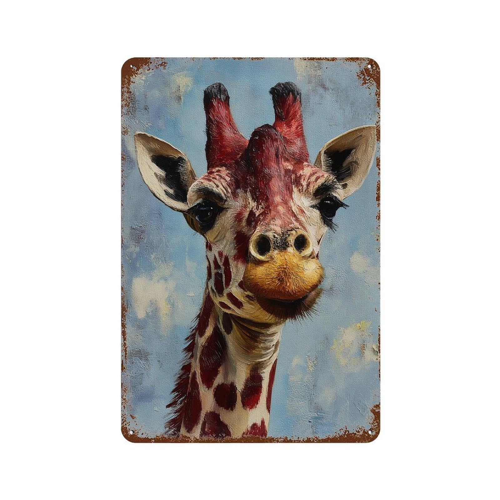 Giraffe with Big Eyes Painting Aged Metal Wall Plaque 11.8"x7.9", Classic Wall Plaque for Garage, Pub Or Kitchen
