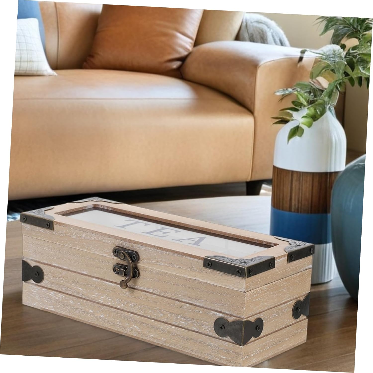 Wooden Tea Box with Lid Xmas 3-compartment Tea Bag Holder image 5