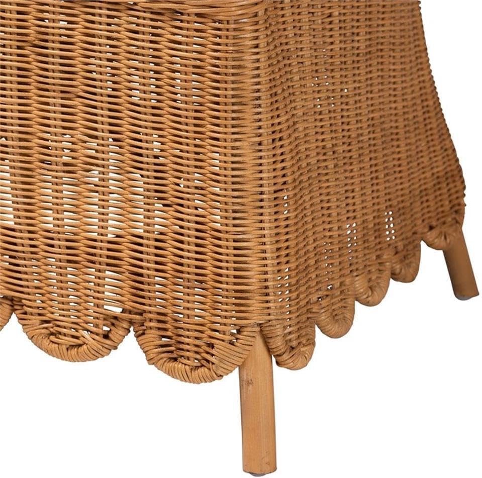 Pemberly Row Bohemian Scalloped Rattan Arm Chair, Light Honey Finish, Foam-Padded Removable Cushion, 24.40 in W x 25.60 in D x 37.40 in H, Tropical Style Accent Chair for Living Room or Bedroom