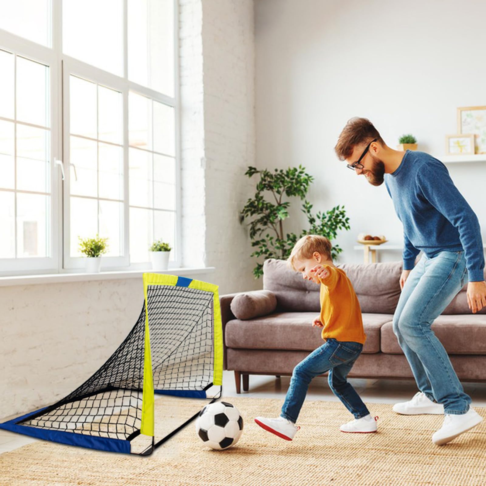 Buts de Football pour Jardin Enfants 90x74x74cm Cage de Foot Pop-Up Pliable Lot de 2 Exterieur Indoor/Outdoor