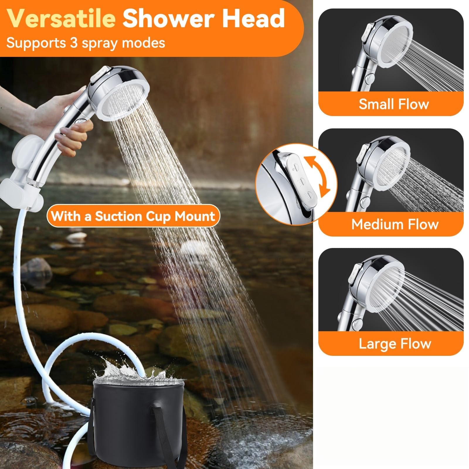 Douche de camping portable, 7800 mAh rechargeable avec chauffage, écran LED intelligent, étanchéité IPX8, idéale pour le camping en plein air, les voyages, le lavage de voiture, le bain des