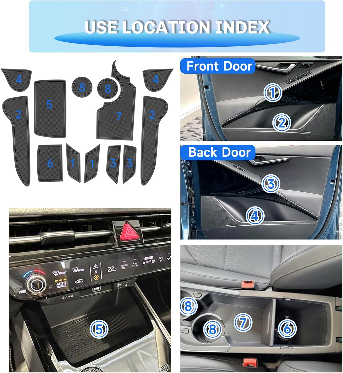 SXCY for 2022-2024 2025 Kia Niro EV Accessories Cup Holder Inserts Liner 2024 2025 Niro EV Door Slot Mats Niro EV Accessories 2023 2024 2025 Niro EV Center Console Liners Anti-dust Mat (Niro EV black)