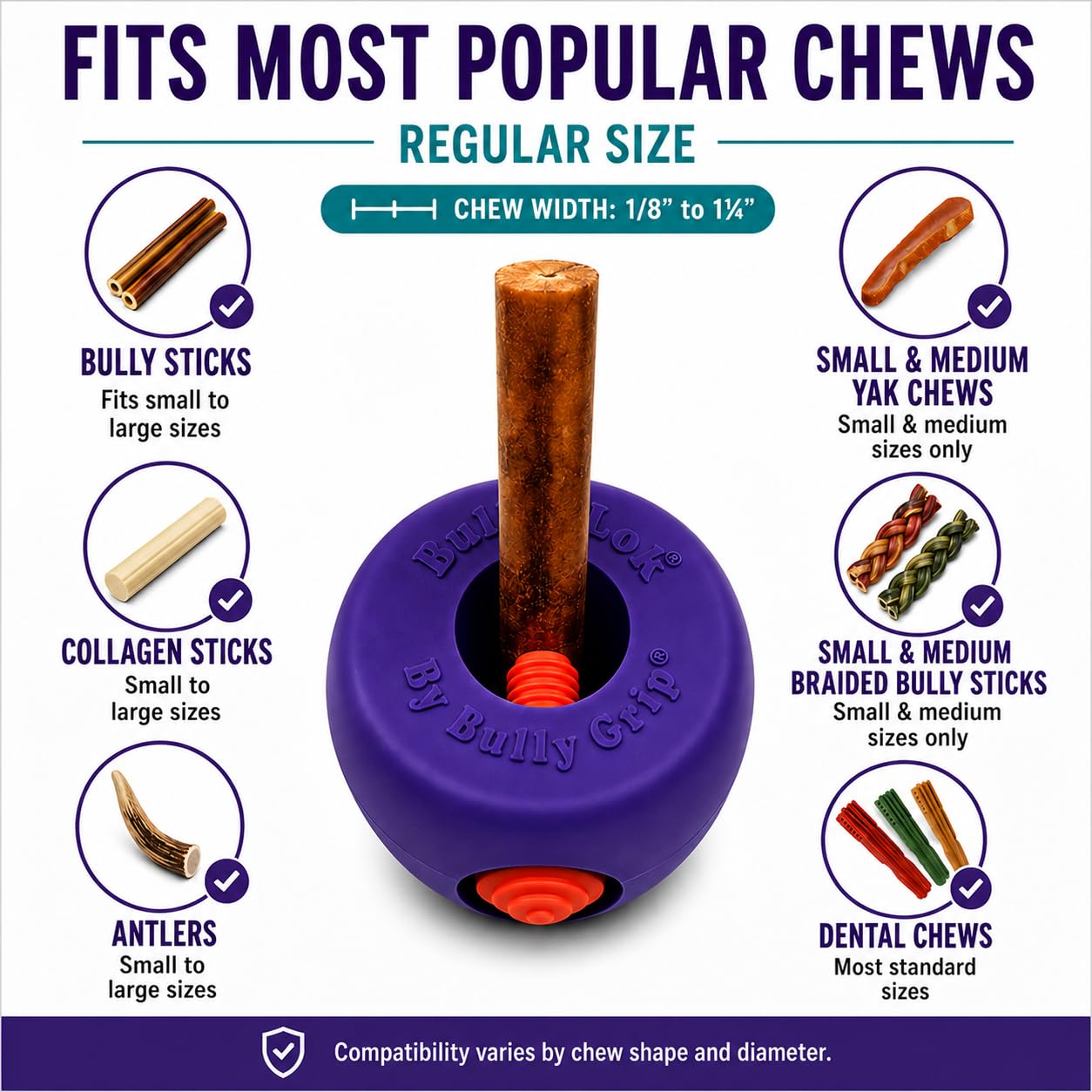 Bully Grip Bully Support de bâton pour chiens, dispositif de sécurité pour chien Bully Lok, empêche l'étouffement des chiens de petite, moyenne et grande taille, fromage de yak, collagène, mastication