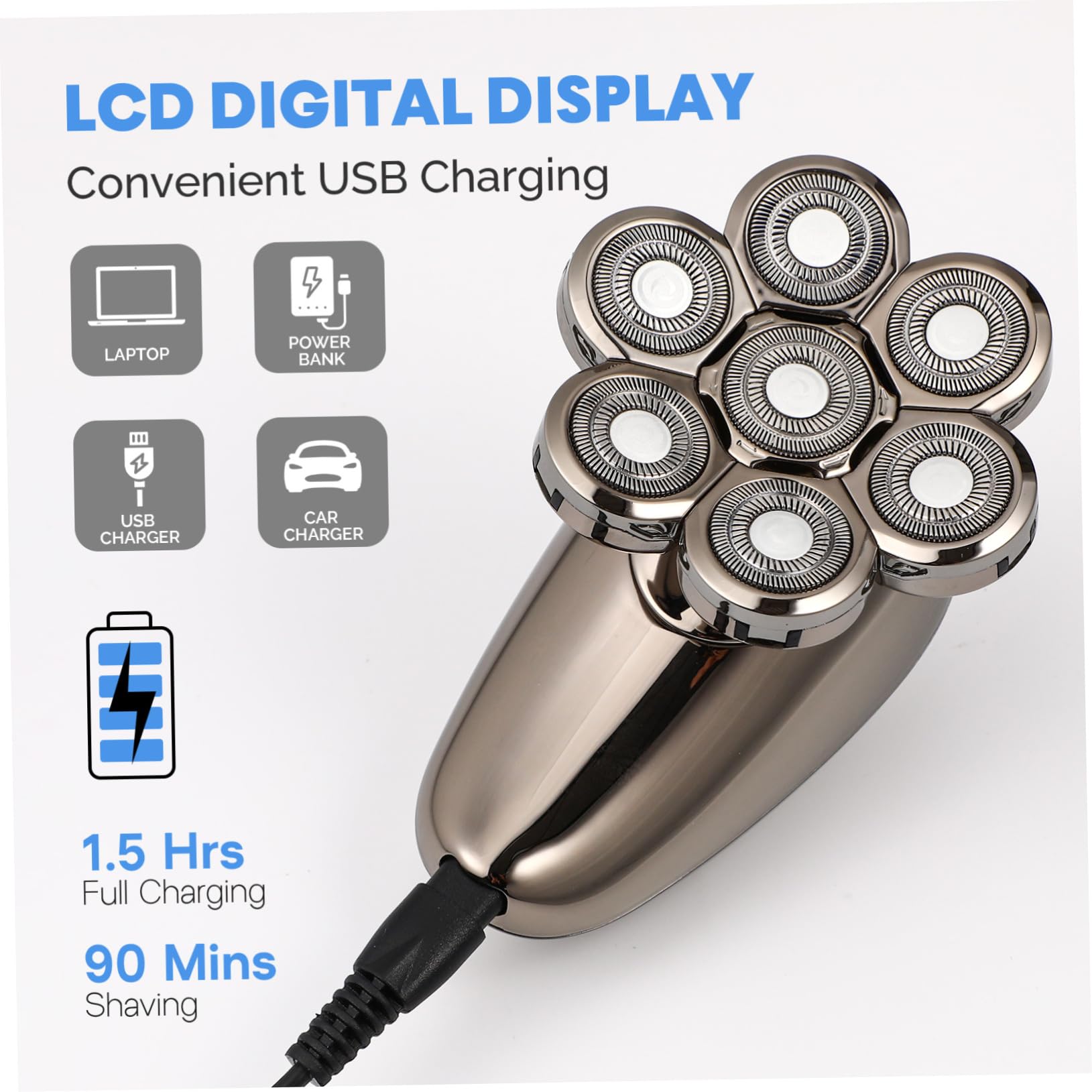 OSOLADY Electric Shaver Razor 7-blade Bald Beard Remover Trimmer Men's Grooming Kit