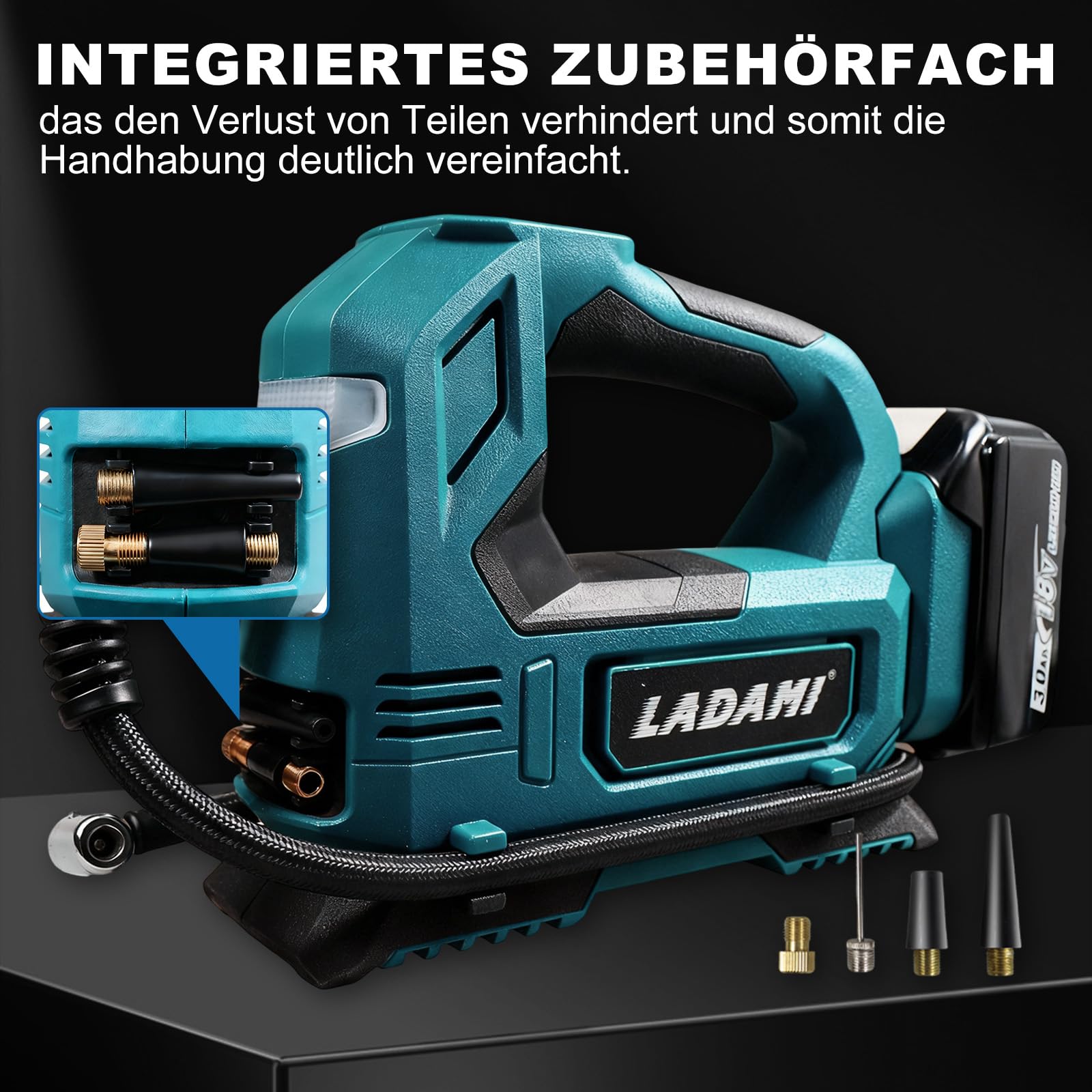 Akku-Kompressor für Makita 18V,Akku Luftpumpe bis150 PSI mit LED-Licht & Autostopp,Tragbare Luftpumpe mit Digitales Manometer,Elektrischer Luftkompressor für Auto, Motorrad,Fahrrad,Sportbälle