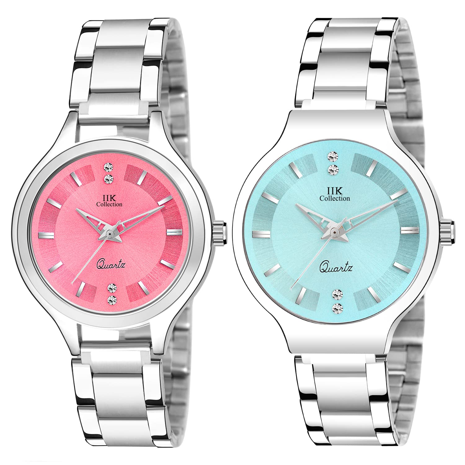 IIK COLLECTION Analogue Round Studed Dial with Silver Bracelet Strap Girls & Womens Wrist Watch (Pack of 2) (B09P1GRC4Z) Amazon Price History, Amazon Price Tracker
