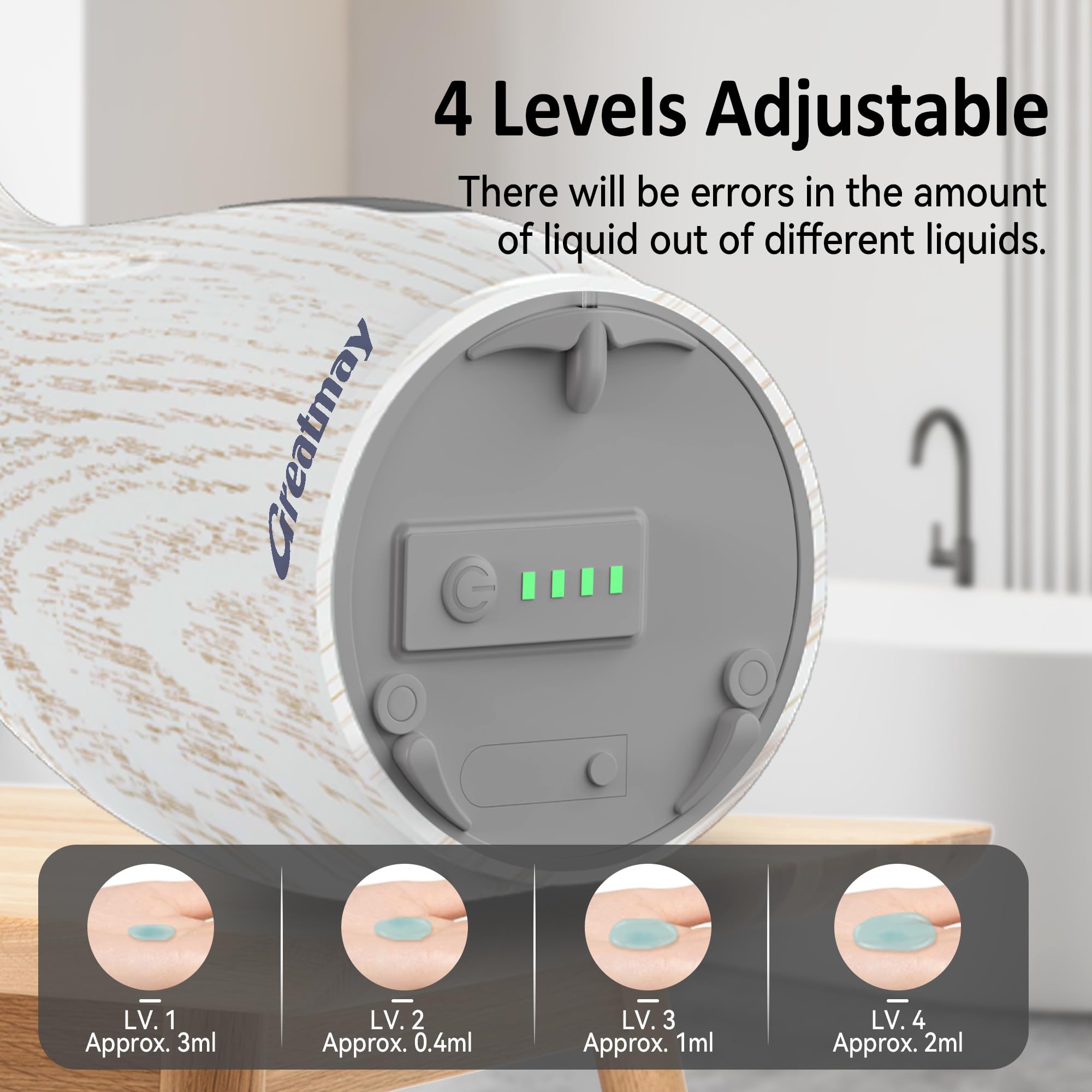 Dispenser di sapone automatico regolabile senza contatto, 4 livelli regolabili con sensore touchless, dispenser di sapone liquido ricaricabile da 300 ml con ricarica magnetica