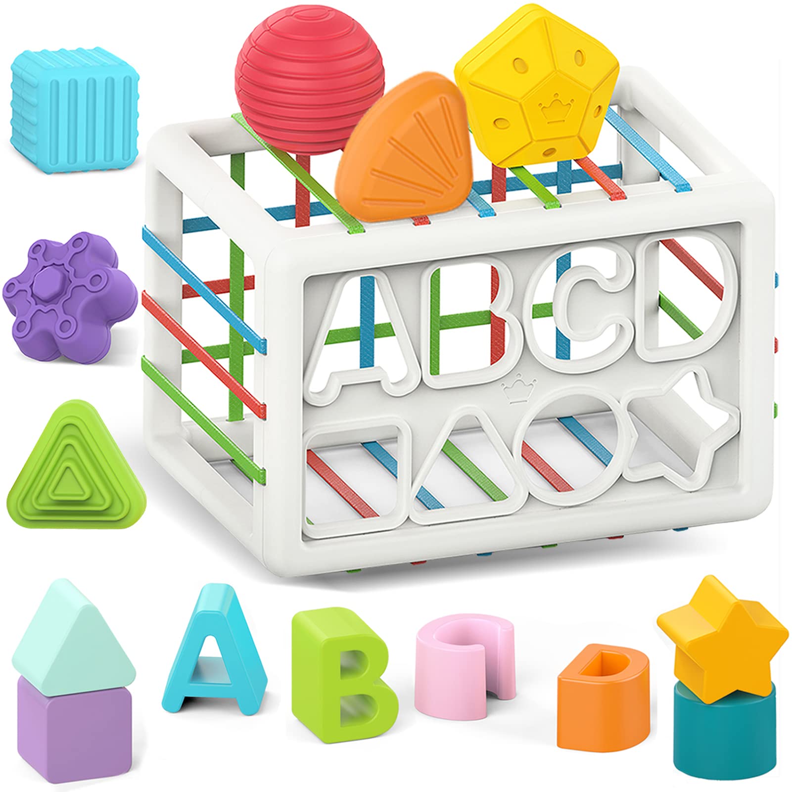 Buy Baby Shape Sorting Toy, Sorting Baby Toy with Elastic Bands, 14 Pcs