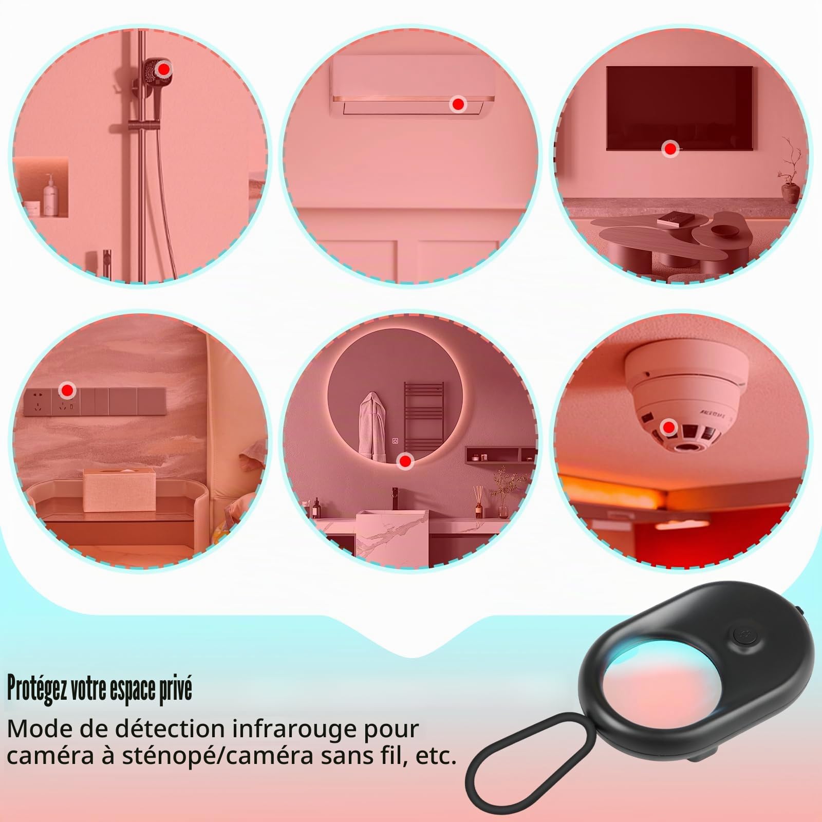 LWMTT DéTecteur De CaméRa CachéE,DéTecteur De Bugs,Micro Espion DéTecteur, 720h - Autonomie en Veille, Portable pour Hôtel, Maison, Bureau, Voiture & Vestiaires (Noir)