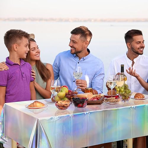 Miniatura 4 de BRAVESHINE Mantel iridiscente desechable  Manteles holográficos rectangulares para decoración de fiesta temática de sirena, bajo el mar,