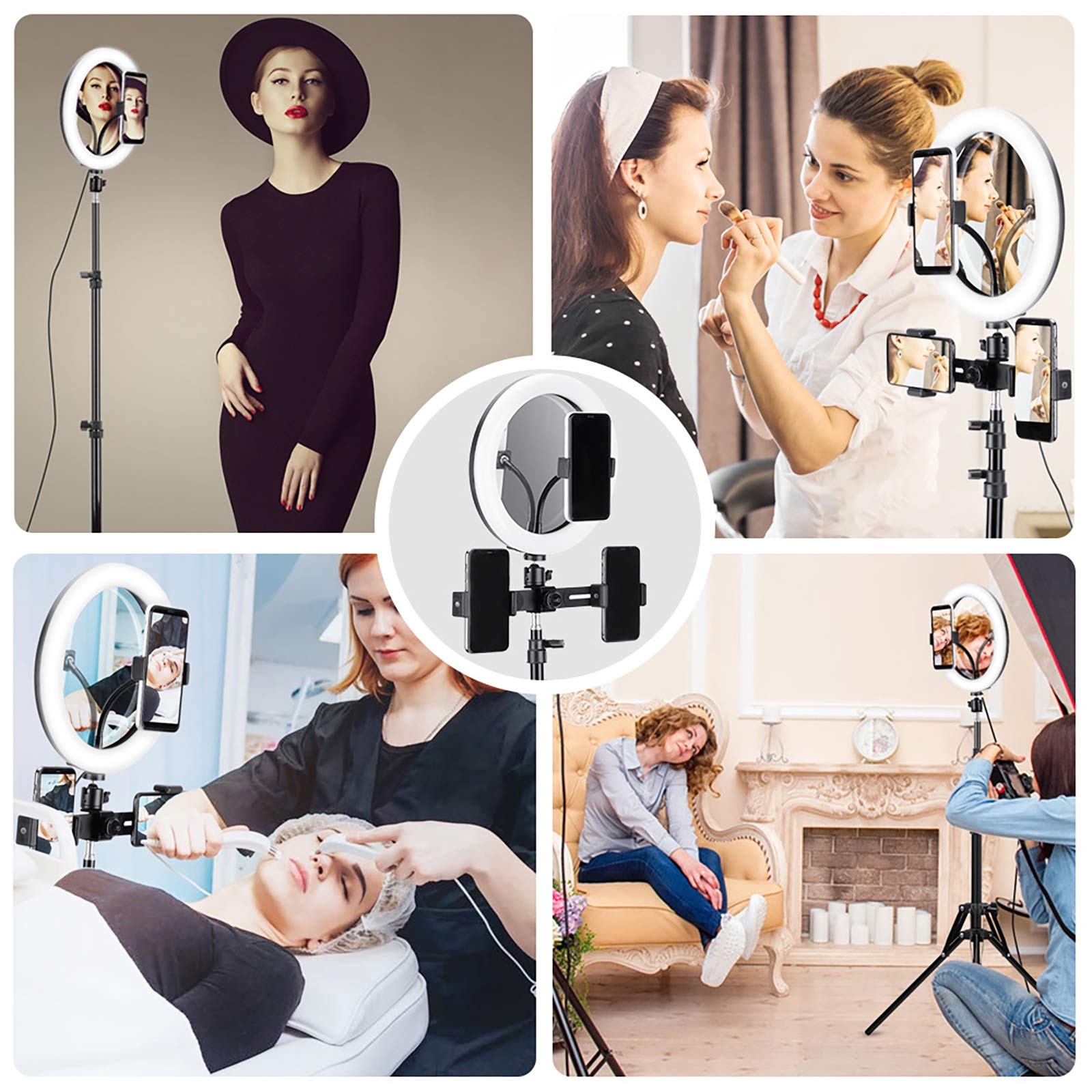 10" Light Ring Selfie con Regolabile Basamento del treppiedi e Supporto del Telefono, Oscurabile Cerchio di Luce con Specchio per Il Trucco in Diretta di Youtube Video e la Fotografia