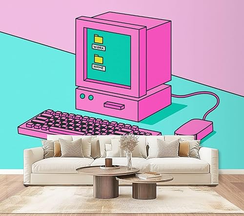 Miniatura 14 de Mural de pared Peel & Stick Sunny Retro Style 3D abstracto paisaje tropical, diseño de moda, papel tapiz autoadhesivo removible, calcomanía de pared