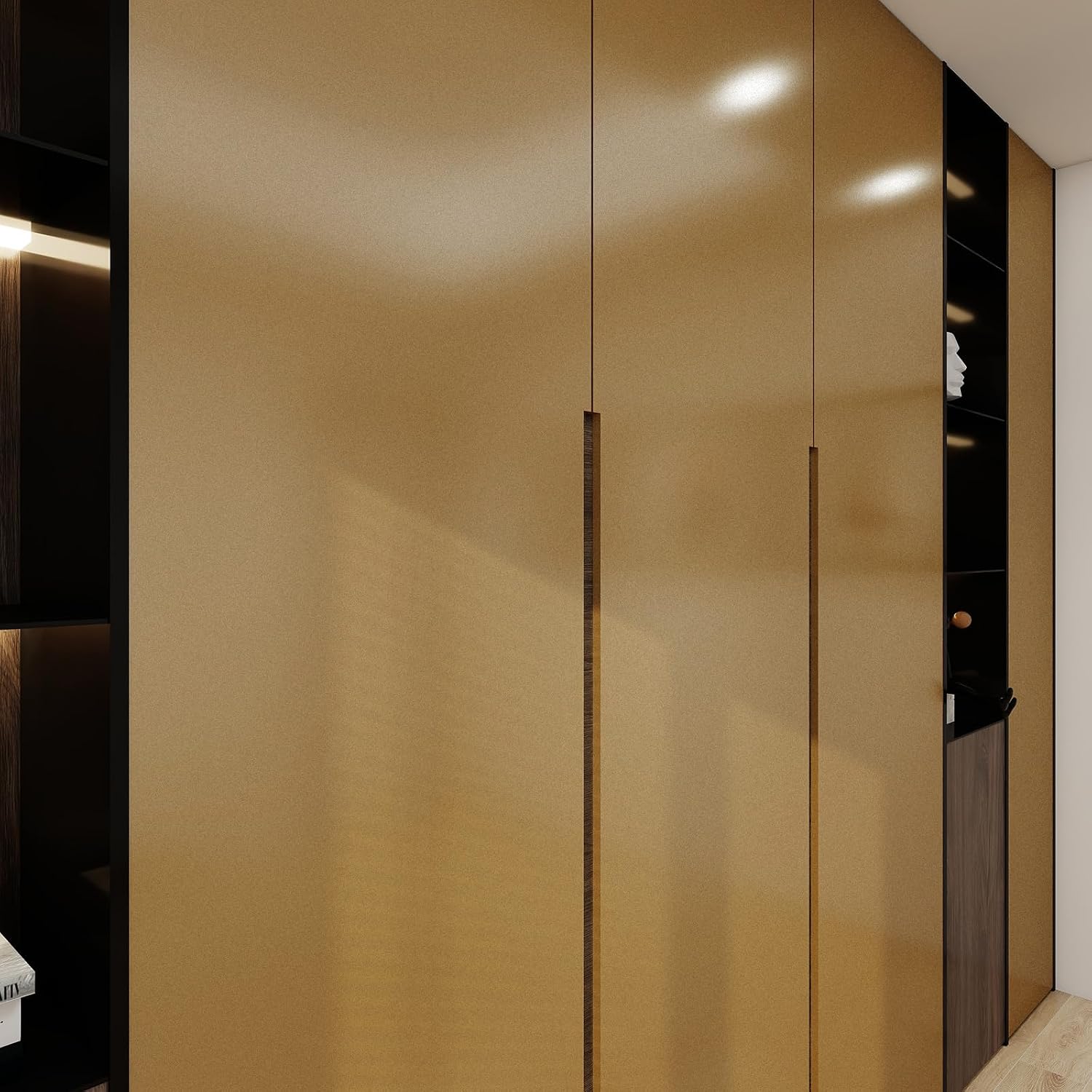 Yun-aeon Thick Metallic Dark Gold Peel and Stick Wallpaper 15.7"x 472" Matte Fridge Contact Paper for Countertops Vinyl Self Adhesive Removable Modern Wall Paper for Kitchen