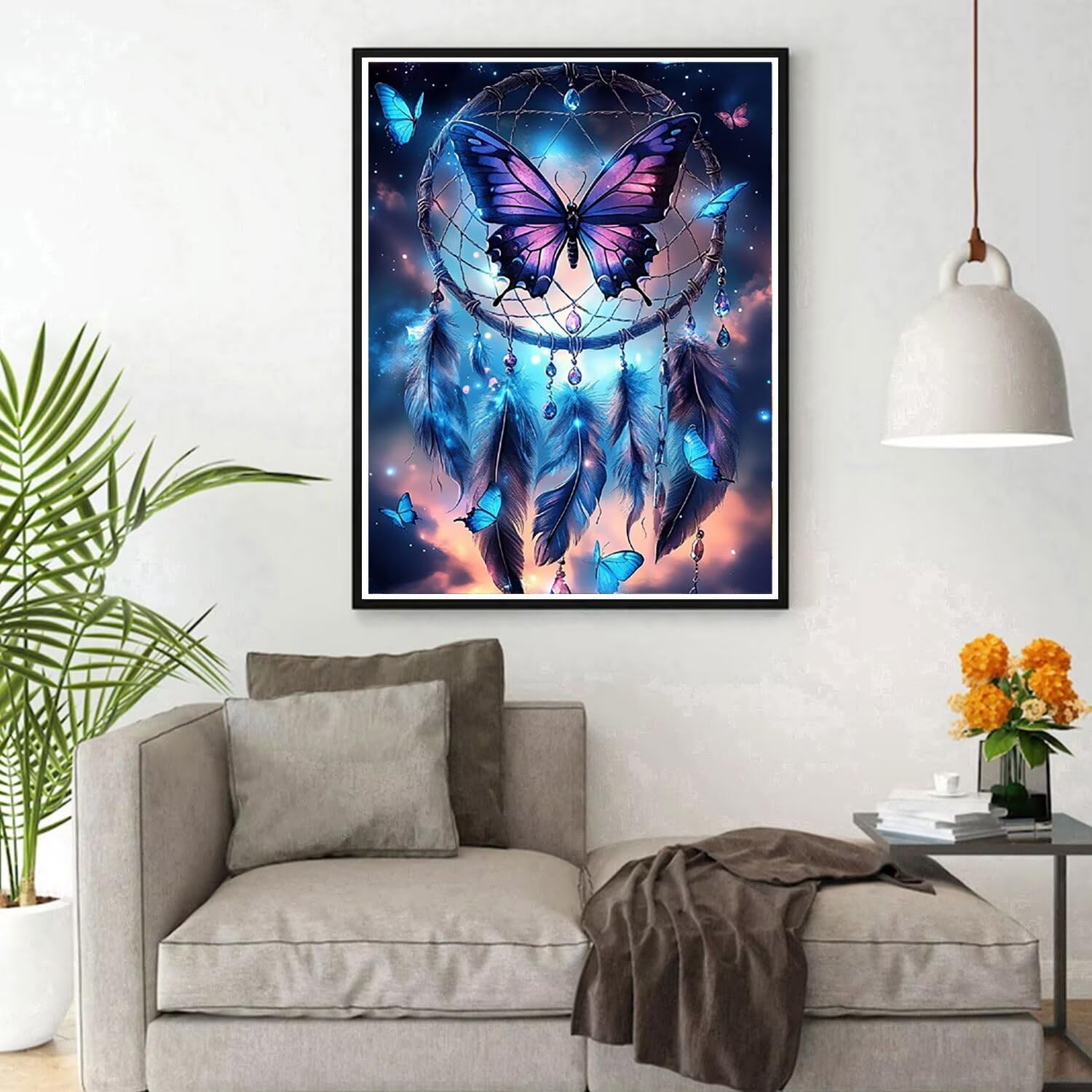 Traumfänger Diamond Painting Erwachsene, 5D Diamond Painting Kinder ab 6 Jahre Schmetterling Quadratische Steine, DIY Diamant Bilder Mosaik Bastelset, Daiments Stickerei Festival Deko 80x100cm C3-755