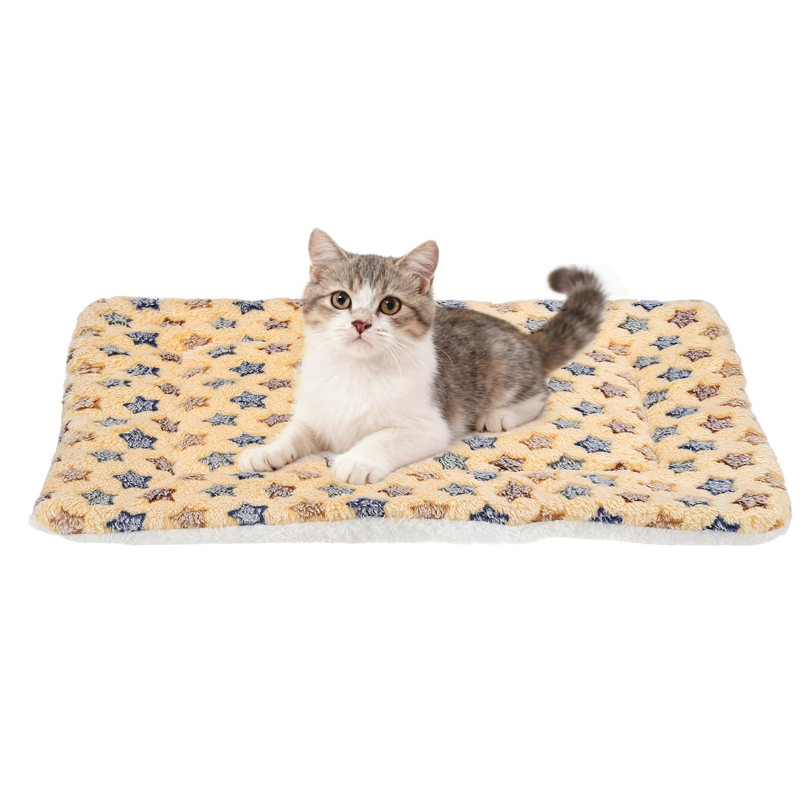 sourcing map Dog Cat Bed Mat, Soft Coral Fleece Pet Cushion Pad with Cute Star Print, Warm Washable Pet Bed 19x13 Inches, (Coffee), Intended for Medium Small Dog Cat