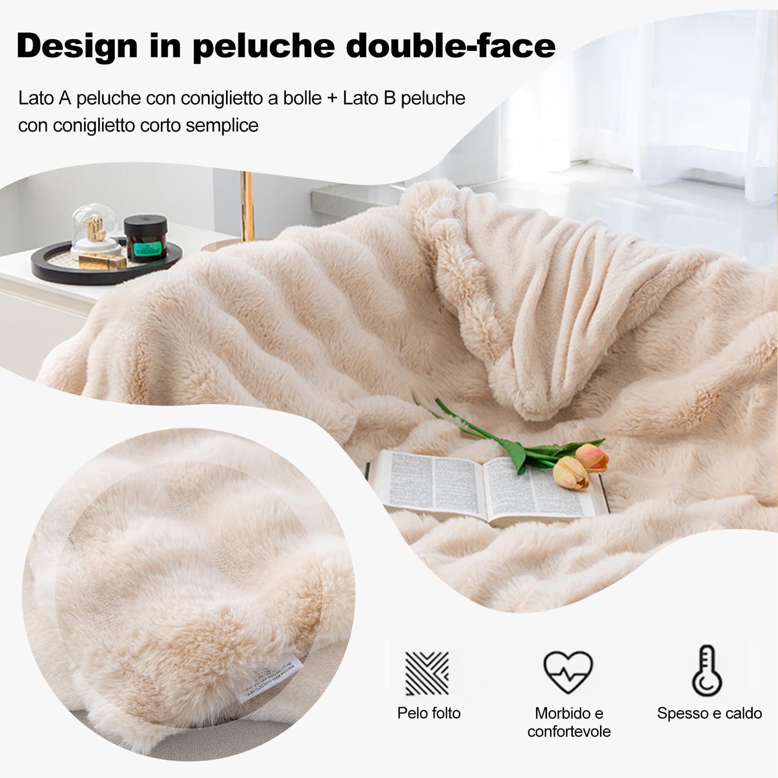 vidaXL Coperta in Pelliccia sintetica di coniglio Beige 150 x 220 cm Poliestere