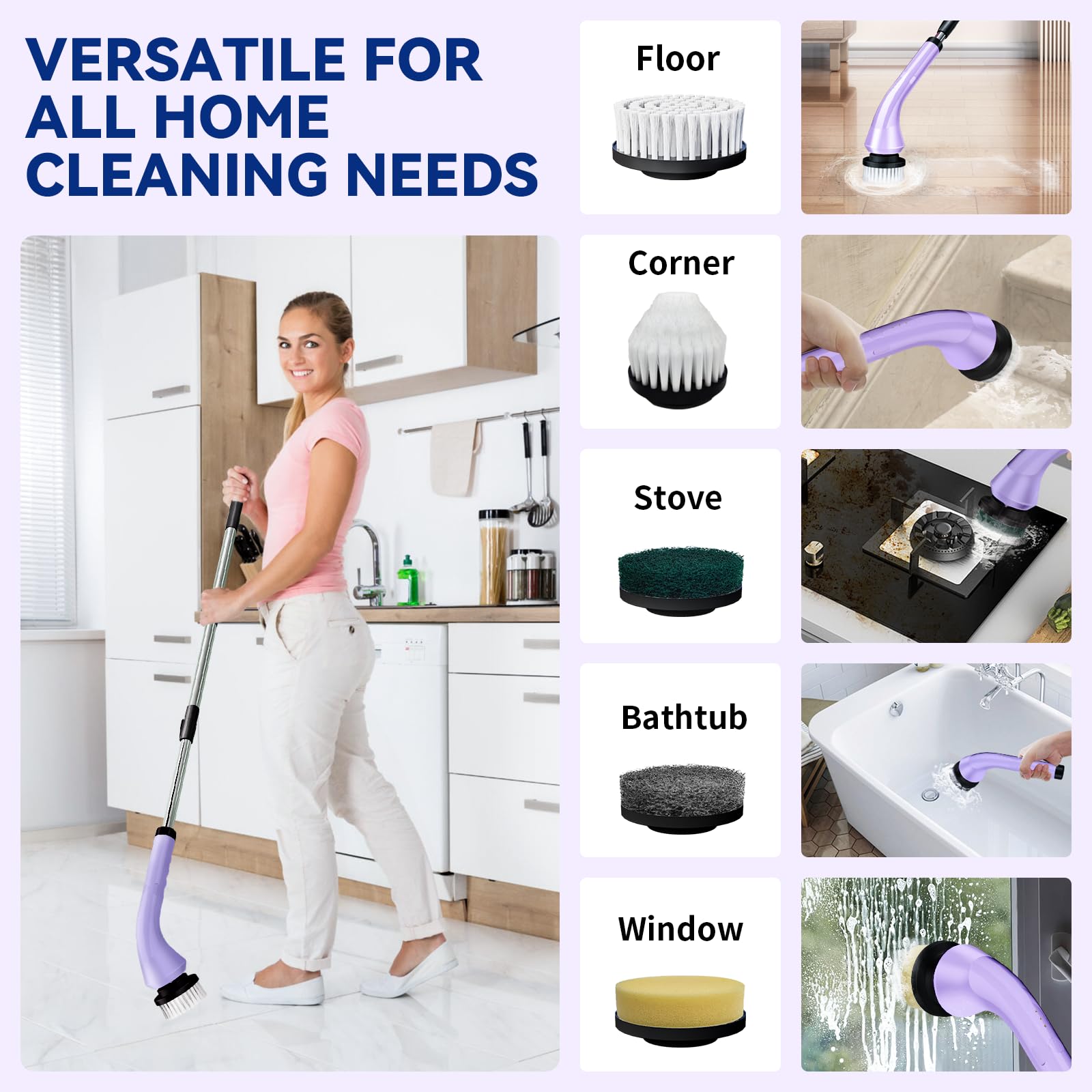 Synoshi Spin Power Scrubber GEERLEPOL Electric Spin Scrubber Cordless - Power Cleaning Brush With 4 Heads For Bathroom Tile Kitchen | IPX7 Waterproof With LED Display Hoto Cordless Spin Scrubber