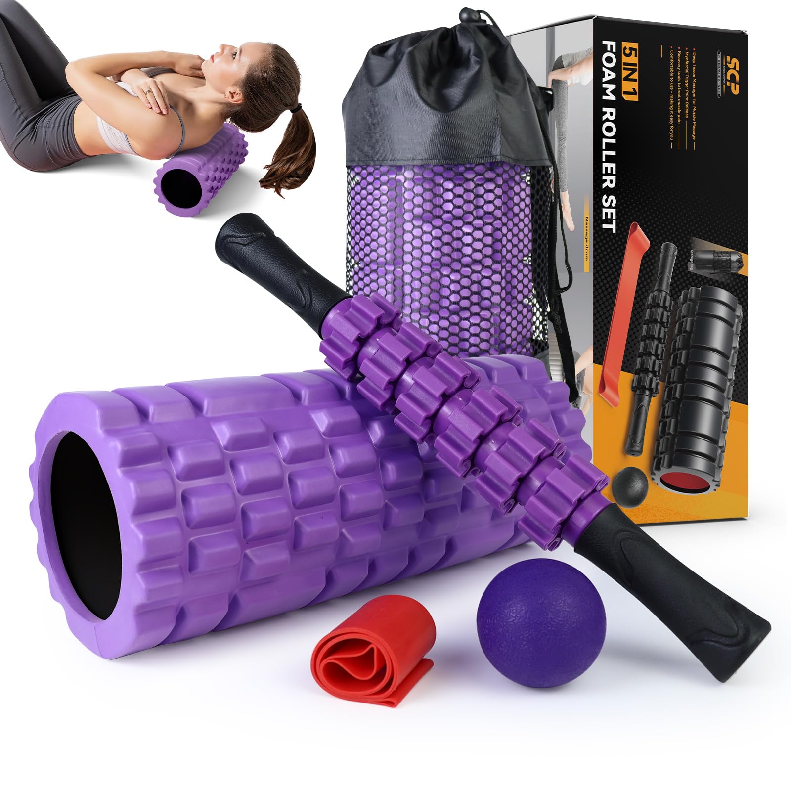 Odoland Foam Roller Set With 360° Trigger Point Massage Roller, Muscle Roller Stick - View #5