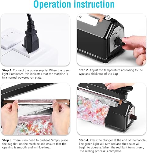 Vista 12 de METRONIC Sellador de impulso de 16 pulgadas, máquina selladora térmica manual para bolsas de plástico, selladores de bolsas retráctiles, máquina