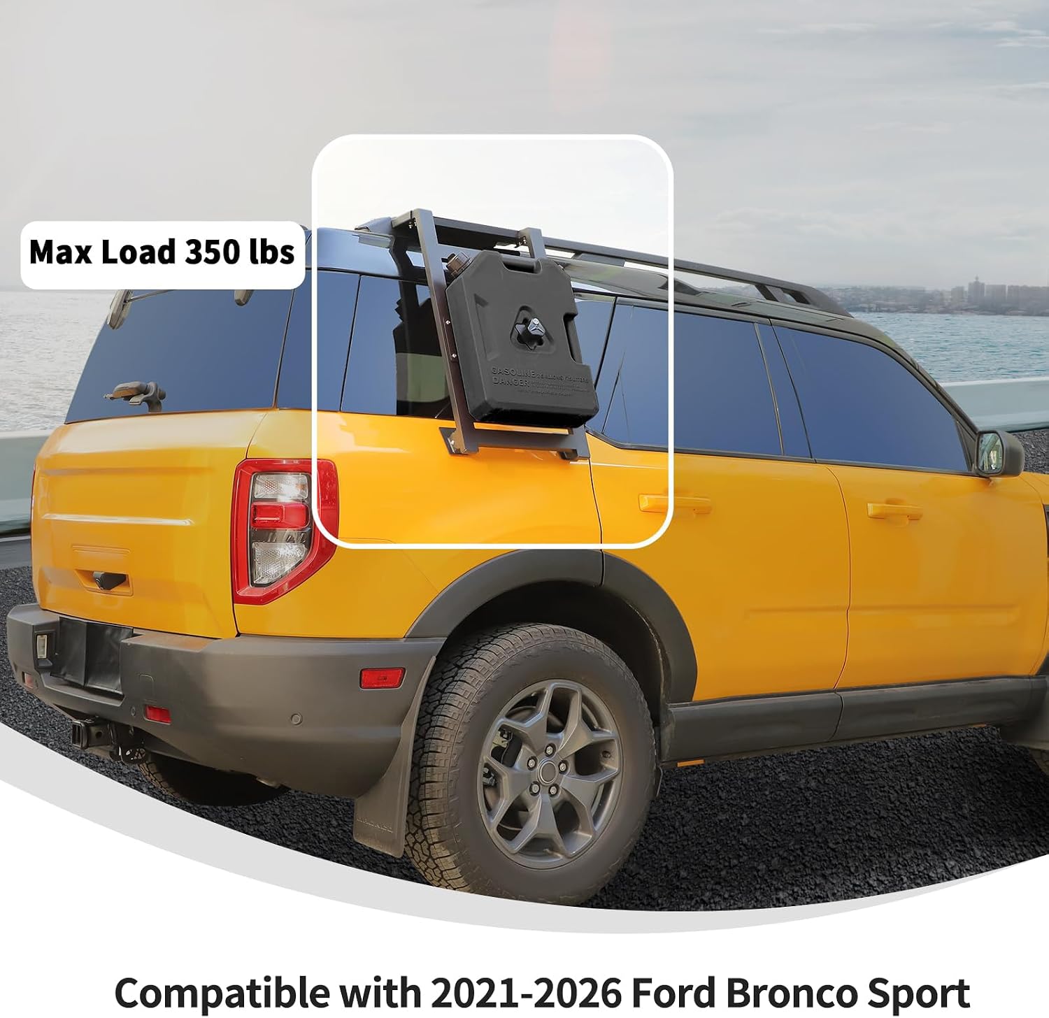 Linskip Side Ladder & Transfer Tank Set Compatible with 2021-2025 Ford Bronco Sport, Roof Rack Ladder & Flat Liquid Storage Tank, Exterior Accessories(Black)