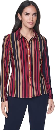 Tommy Hilfiger Women's Printed Collared Button Down Longsleeve Top, Midnight Mul