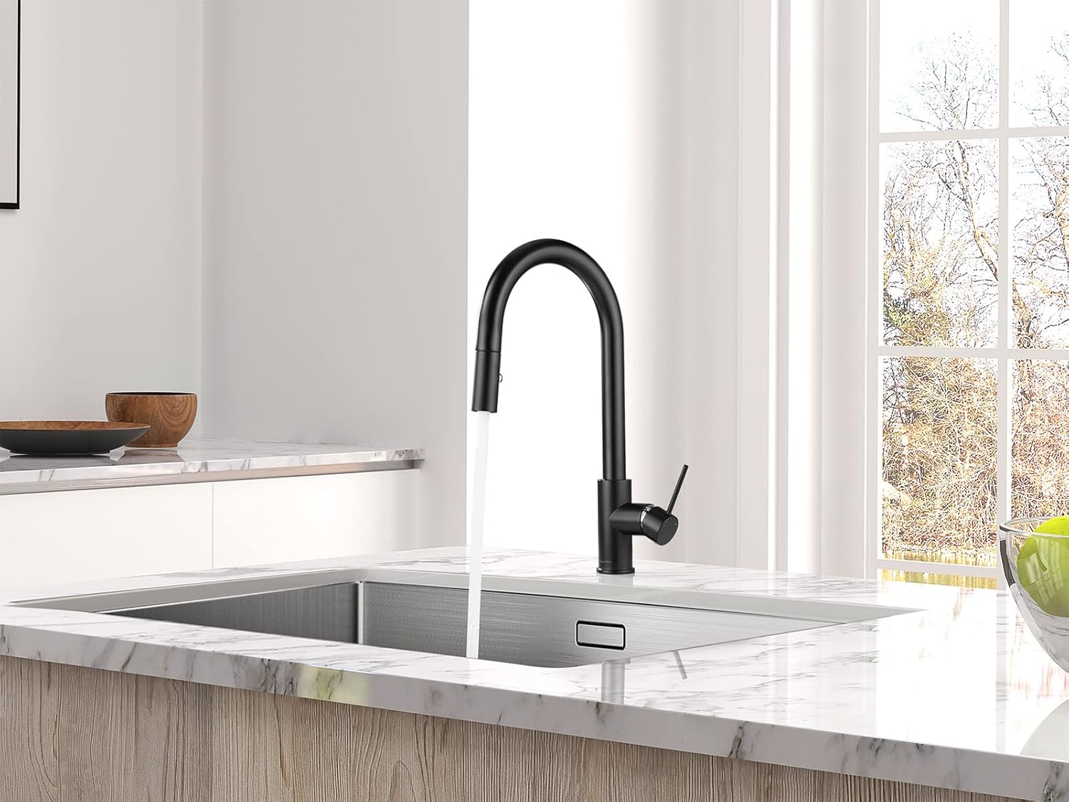 AguaStella AS60MB Matte Black Pull Down Kitchen Faucet and ASF026MB Matte Black Built in Soap Dispenser Combination