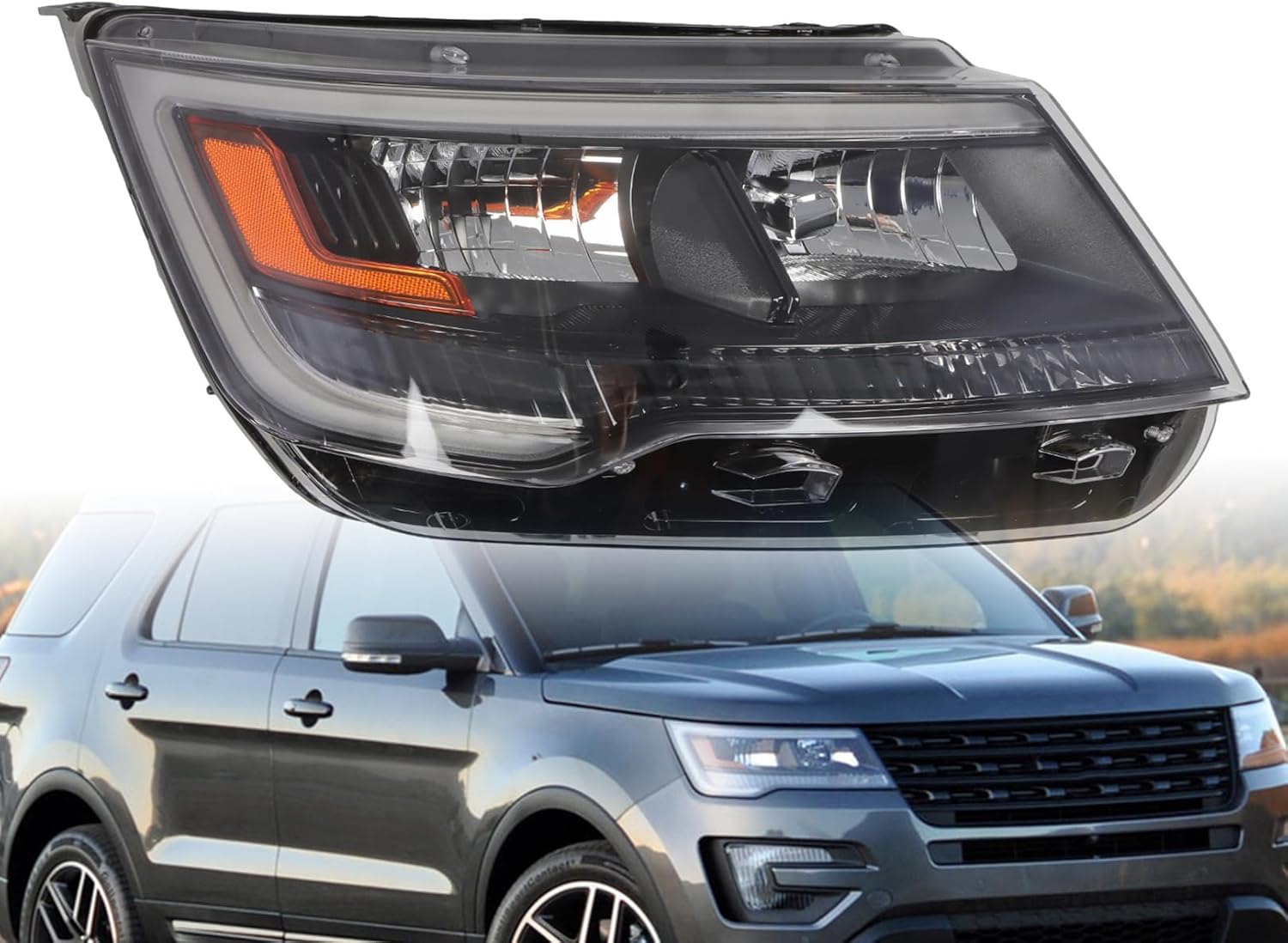 FB5Z13008B Passenger Side Headlight Compatible with 2016-2018 Explorer Limited/XLT/Platinum Black Bezel (Passenger Side)