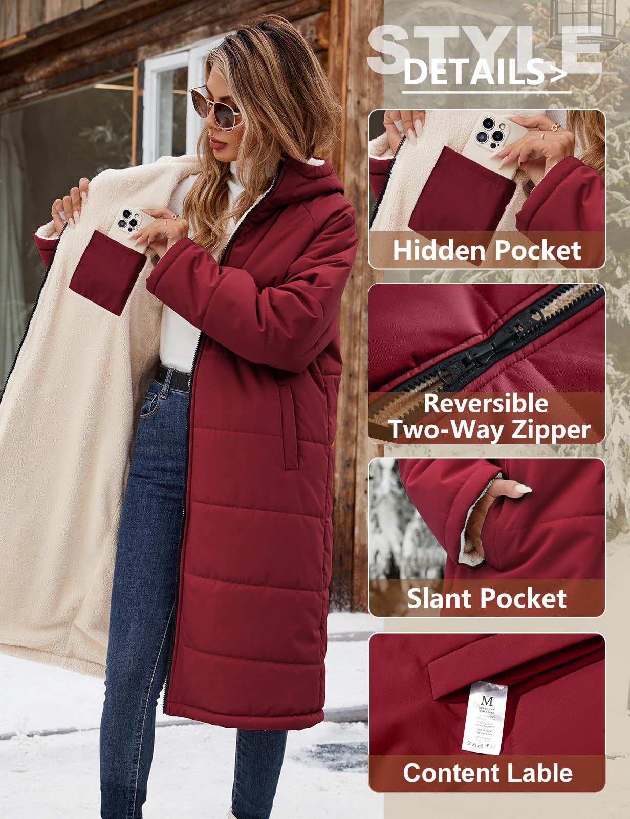 Tuopuda Giubbotto Donna Invernale Giacca Lunga Reversibile con Cappuccio