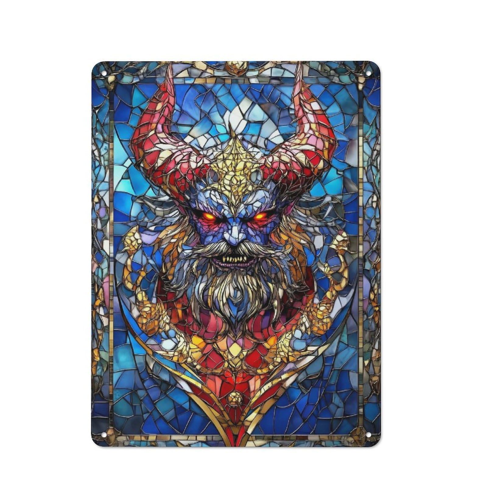 Junmoney Stained Glass Demon Retro Tin Wall Plaque 40X30cm For Dining Room Or Kitchen, For Home Decor Collectors