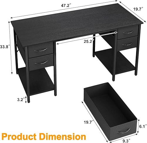 Miniatura 3 de Escritorio para computadora Grandder con 4 cajones, escritorio de oficina de 47 pulgadas con almacenamiento, escritorio para juegos con estantes