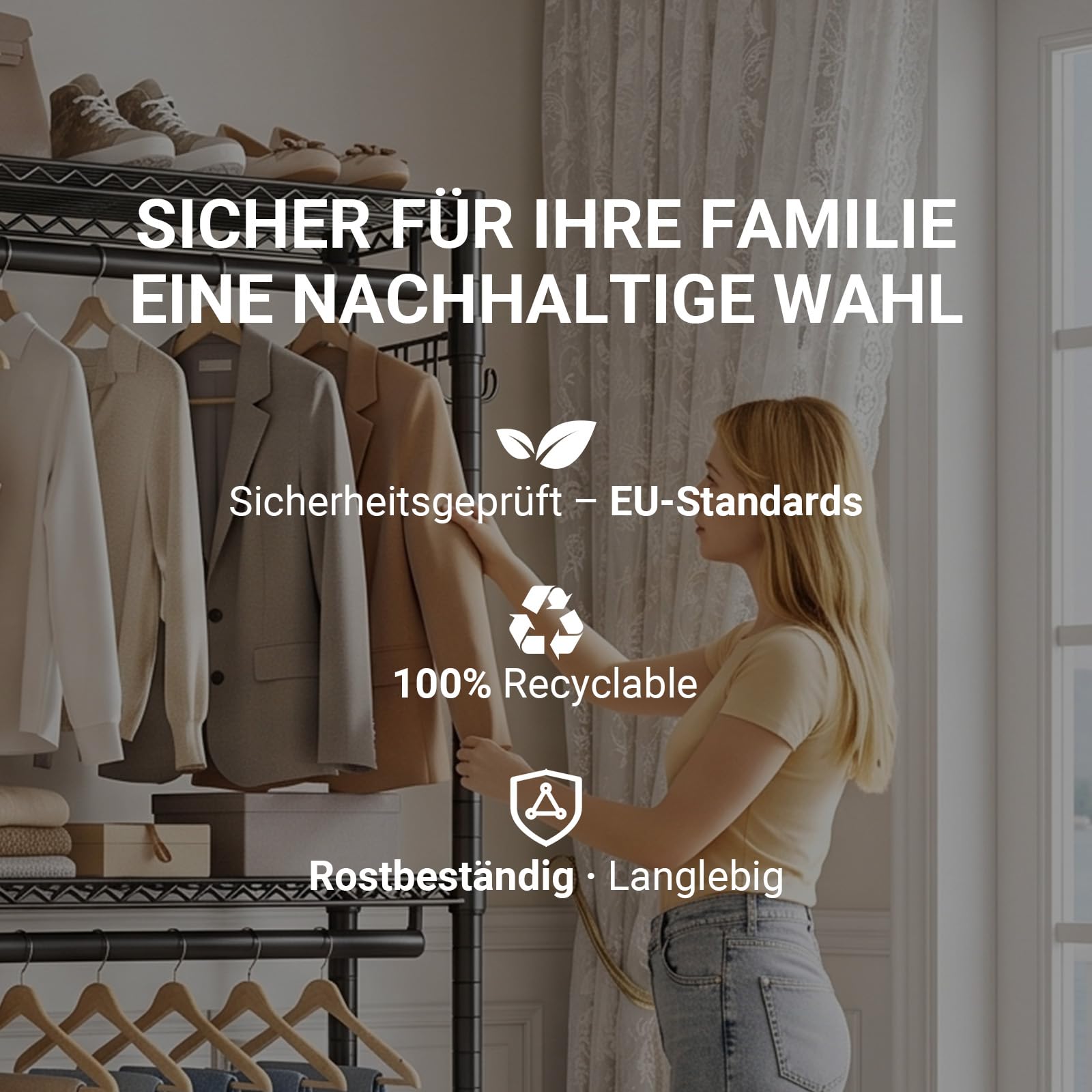VIPEK L4 Eck-Kleiderständer, 3 Stangen & Haken, L-Form/geradlinig, max367kg