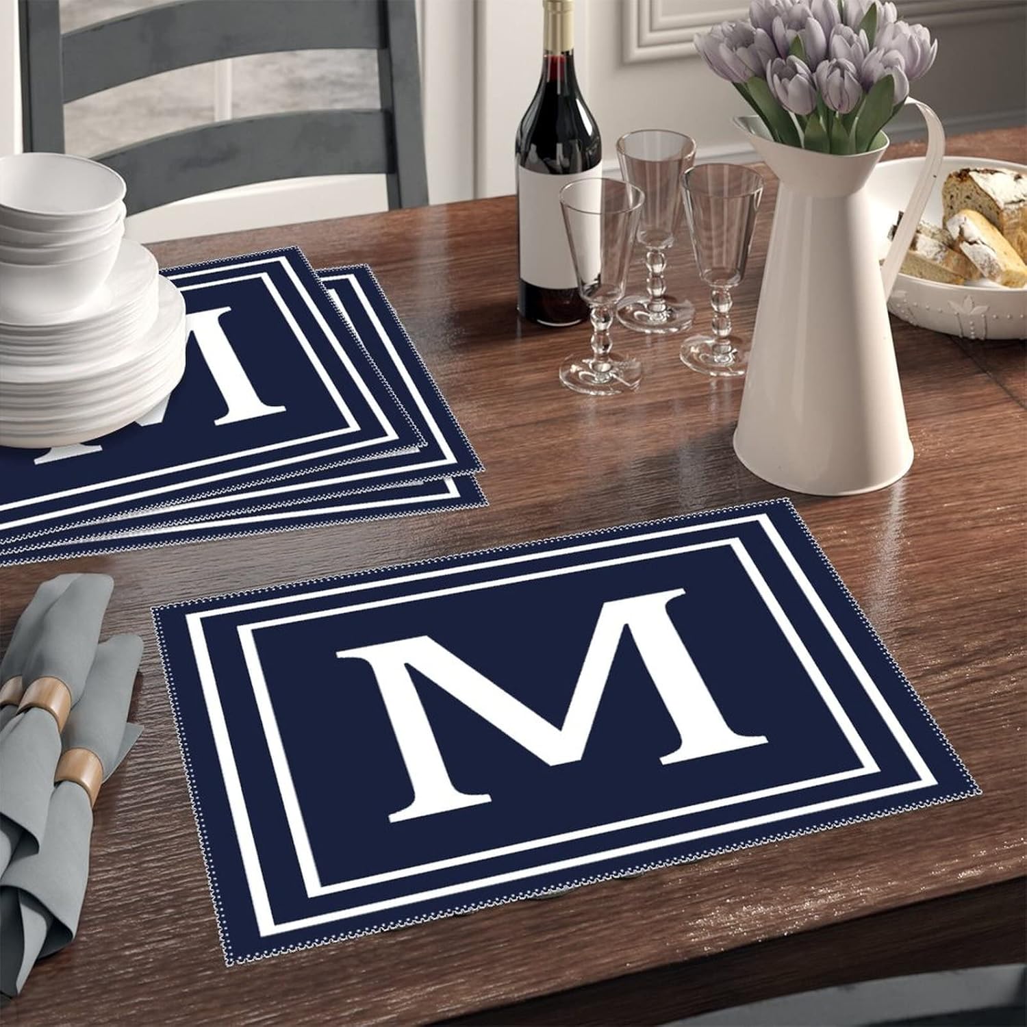 Kitchen Table Mats Monogram Initial Letter M Table Placemats Custom Letter Pad Placemat Heat Resistant Place Mats Home Kitchen Restaurant Christmas Party Decoration Set of 6