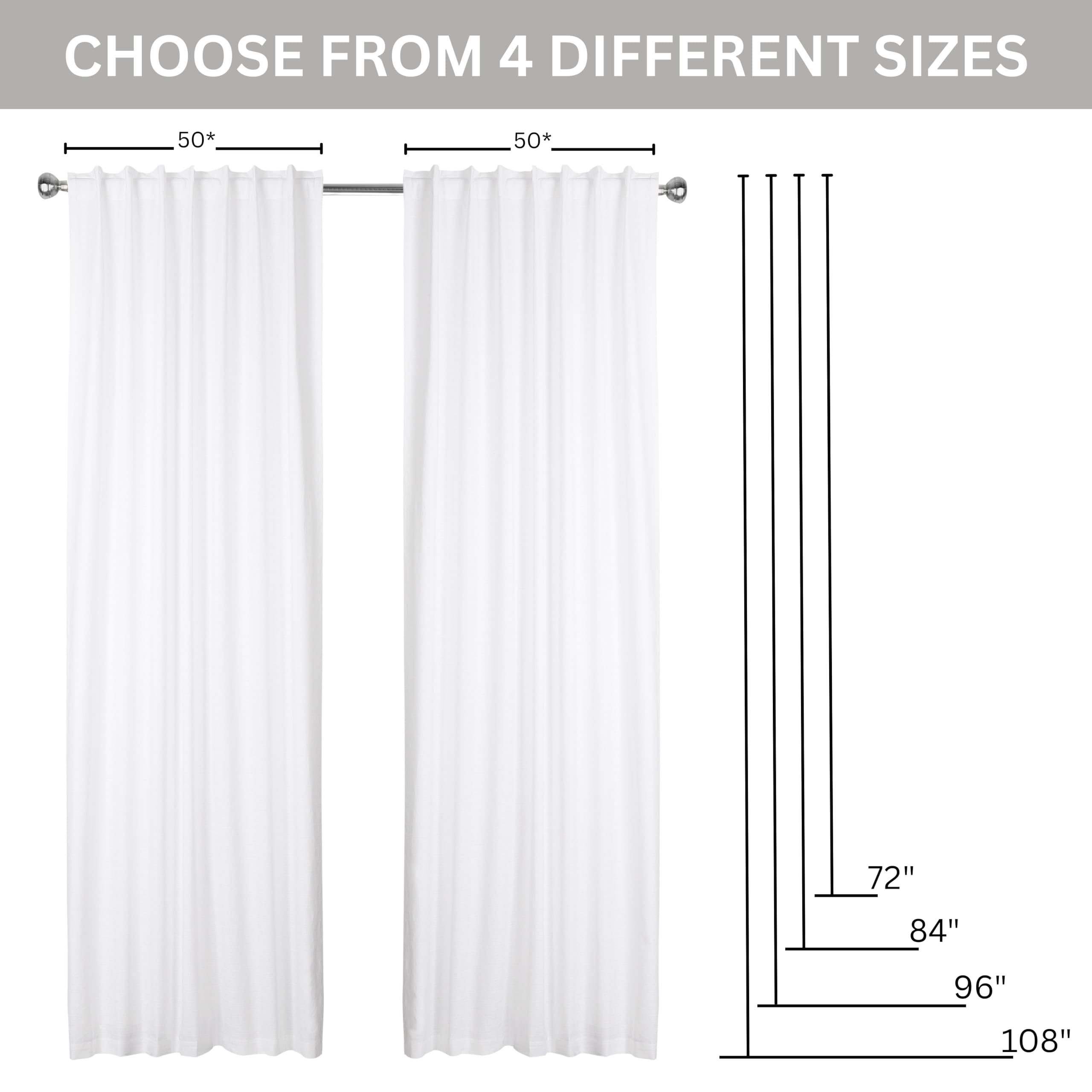 BauernhausVorhang Baumwolle strukturiert SlubStoff 127 x 223 cm Weiß 2 Paneele Schlaufenvorhänge Raumverdunkelungsvorhänge Vorhänge für Schlafzimmer Vorhänge für Wohnzimmer GardinenSet von 2