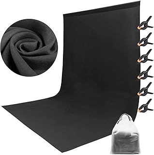Oinvs Black Backdrop 1.8×2.8m,Black photography backdrop,Thicken Foldable Black Cloth Photo Backdrop with 6 Piece Clips and Bag for Photo Studio Video Shooting, Live Streaming, Parties, Keying, Stage…