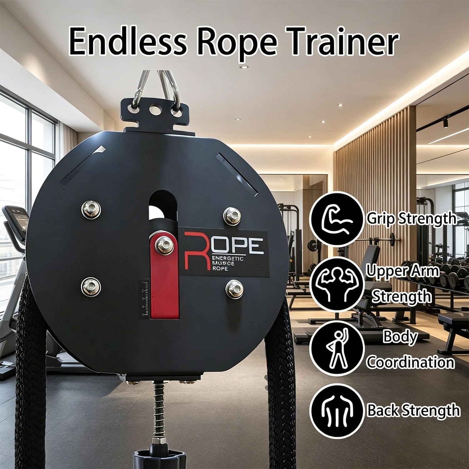 Generisch Endlosseiltrainer Ganzkörper-Trainingsgerät Seilzug-Fitnessgerät Training Seilzugmaschine mit Einstellbarem Widerstand für Griffkraft, Arm, Rücken und Körperkoordinationsübungen