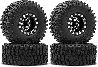 OGRC 1.0 Beadlock Wheel and Tires 7mm Negative Offset Wheels with New Compound 1.0 Tires for SCX24 Bronco C10 JLU Deadbolt Gladiator AX24 B-17 RC Crawler Car (Black)