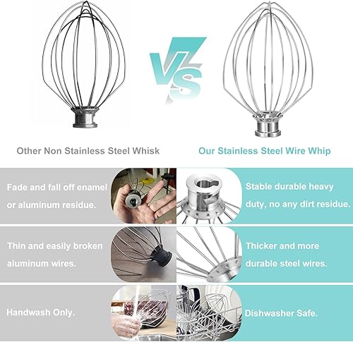 Miniatura 3 de Batidor de alambre para batidora de pie KitchenAid, repuesto de batidor airkitrep K5AWW, accesorio de acero inoxidable de 6 cables, batidor de globo