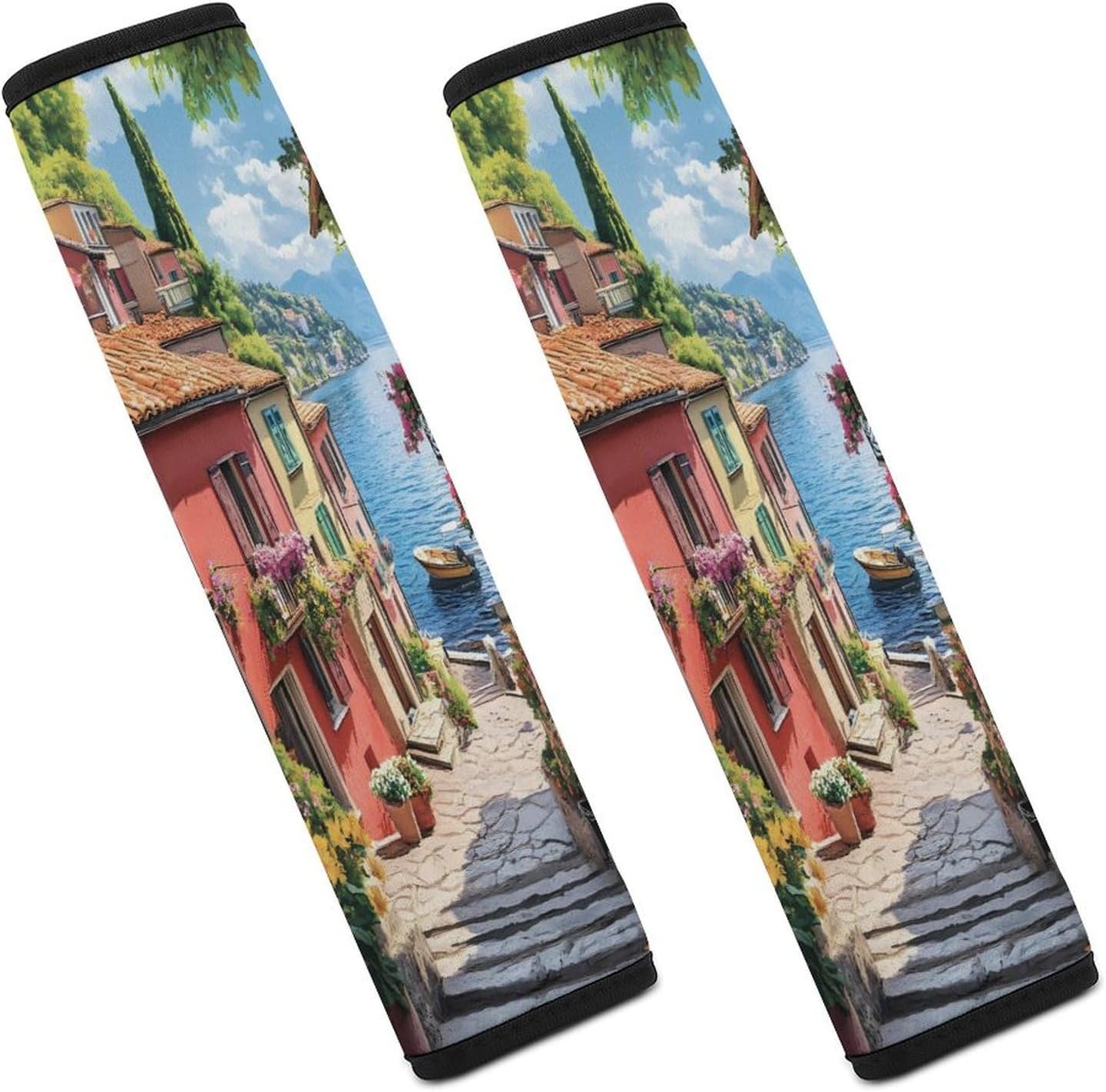 Coastal City Seaside Town Car Seat Strap Covers Soft Seat Strap Shoulder Pads Seatbelt Covers for All Car Seats 2PCS