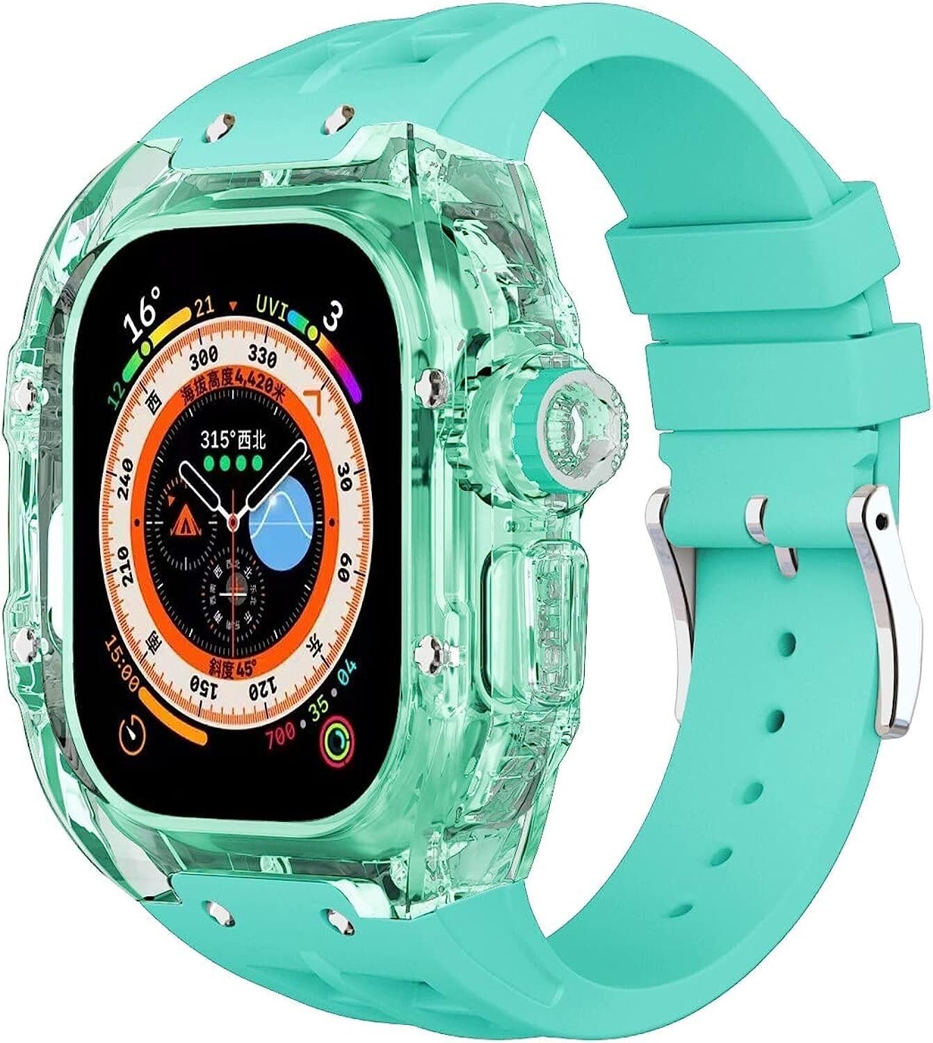 Funda transparente para reloj + correa de silicona líquida, para Apple Watch de 49 mm, estilo RM, funda de protección completa, accesorios de correa deportiva, para hombres y mujeres, serie 8