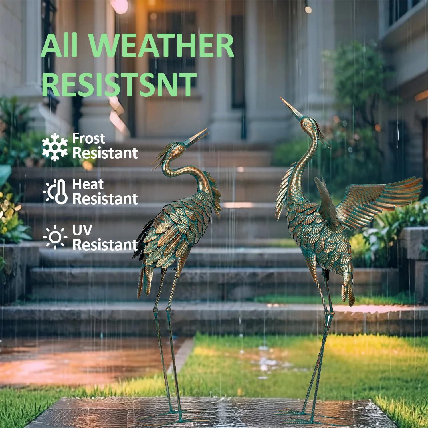 Natelf Metal Crane Garden Statues, Large Heron Outdoor Bird Sculpture Decor for Patio Pond Yard 36-39inch Yard Art, Set of 2