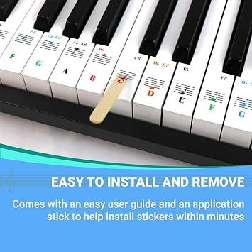 Piano Keyboard Note Stickers for White Keys for Upto 88-Key Keyboards, Bright Colorful Letters, Transparent and Removable, Perfect Visual Tool for Kids and Beginners, 2 Pack